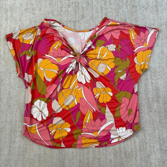 Trina Turk Floral Low Back Resort Blouse Top L - Picture 4 of 10